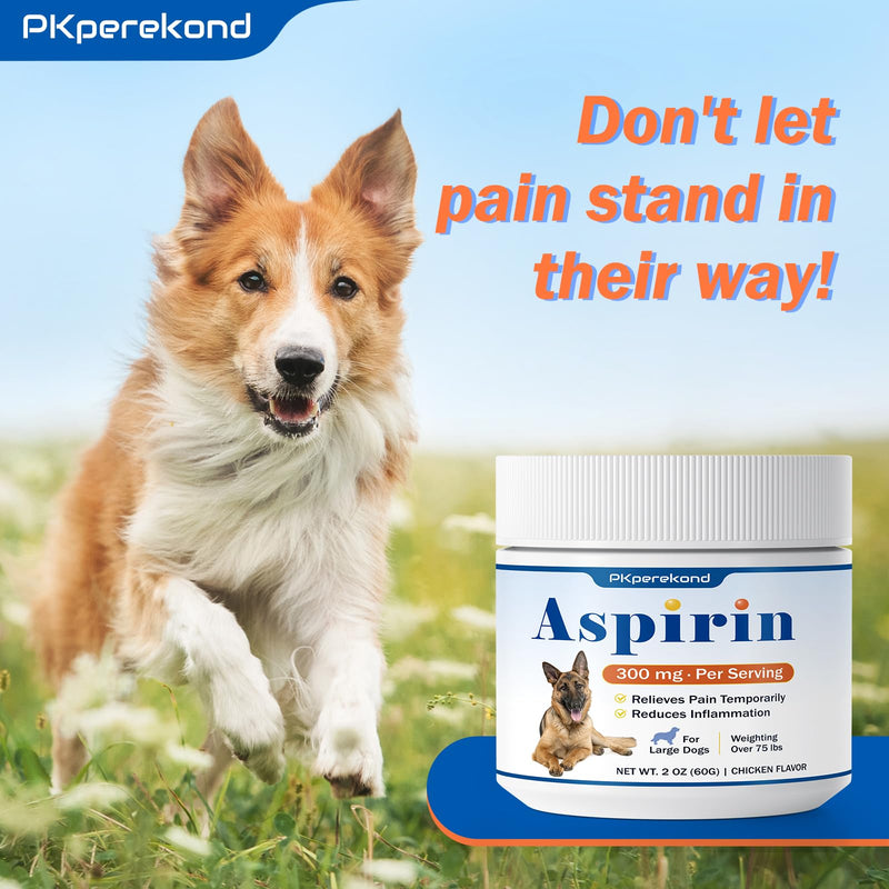 Dog Aspirin for Large Dogs, Anti-Inflammatory and Pain Relief Supplement, Joint Discomfort Relief, Pain Reliever for Dogs, Chicken Flavored Powder, 300mg per Serving, 2 OZ/Scoop Included