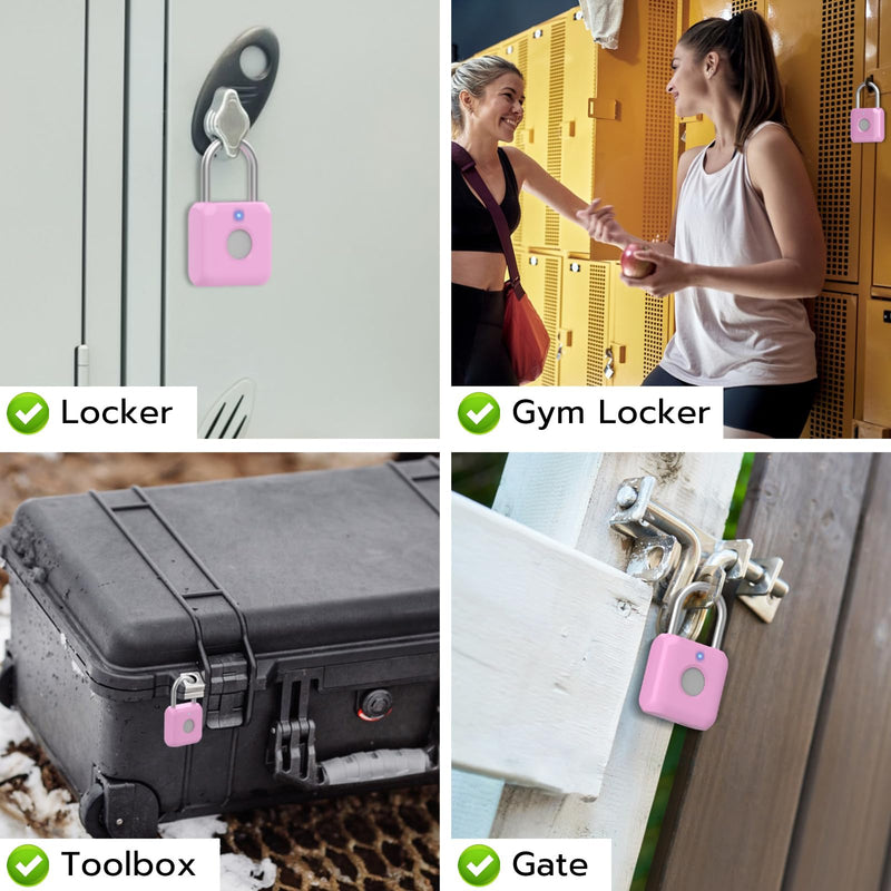 Fingerprint Padlock,Smart Padlock with APP Unlock,Fingerprint Locker Lock,USB Rechargeable for Gym Locker,Locker, School,Storage, Luggage Pink