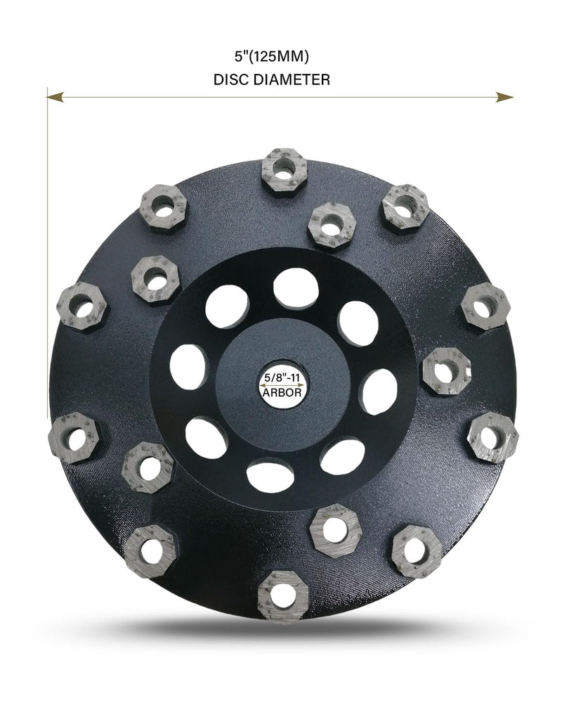 Diamond Grinding Cup Wheel for Hard Concrete Floor, Epoxy Coating Removal, 15 Aggressive Honeycomb Segments, 5 Inch 5/8”-11 Thread, 16/20 Grit 16/20# 5in