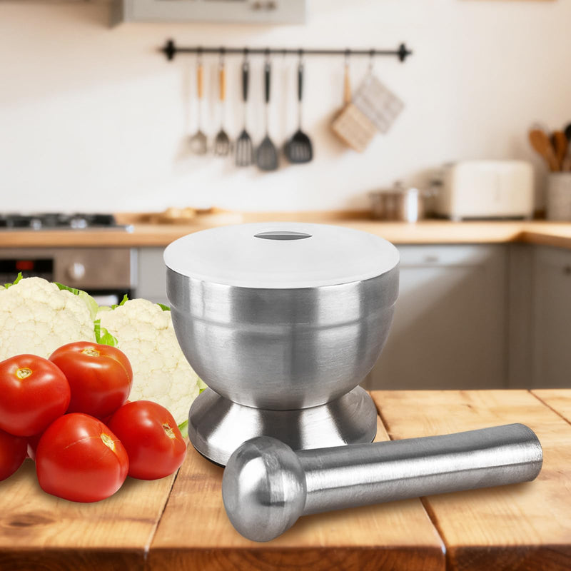 ZUFECY Stainless Steel Mortar and Pestle Set, Herb Grinder Pill Crusher with Non-Slip Base, Kitchen & Pharmacy Grinder for Spices and Herbs