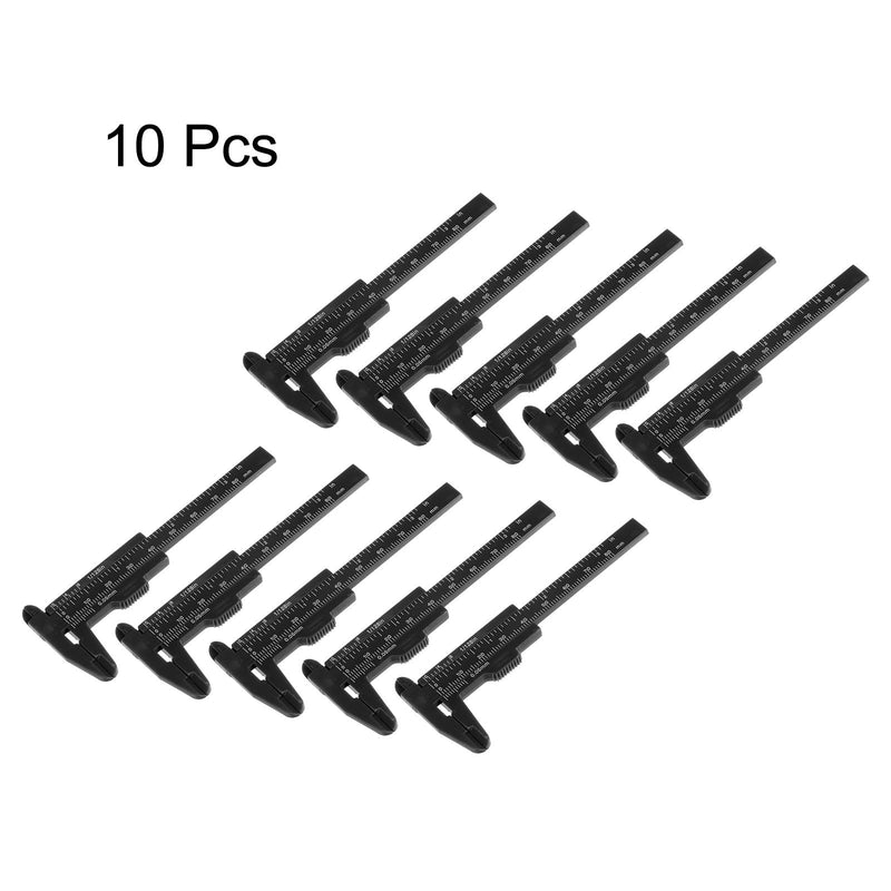 HARFINGTON 10pcs Mini Plastic Vernier Caliper 80mm/3 Inch Double Scale Metric Inch Sliding Gauge Measuring Tool Ruler for Inside Outside Depth Measuring, Black 0-80mm 10