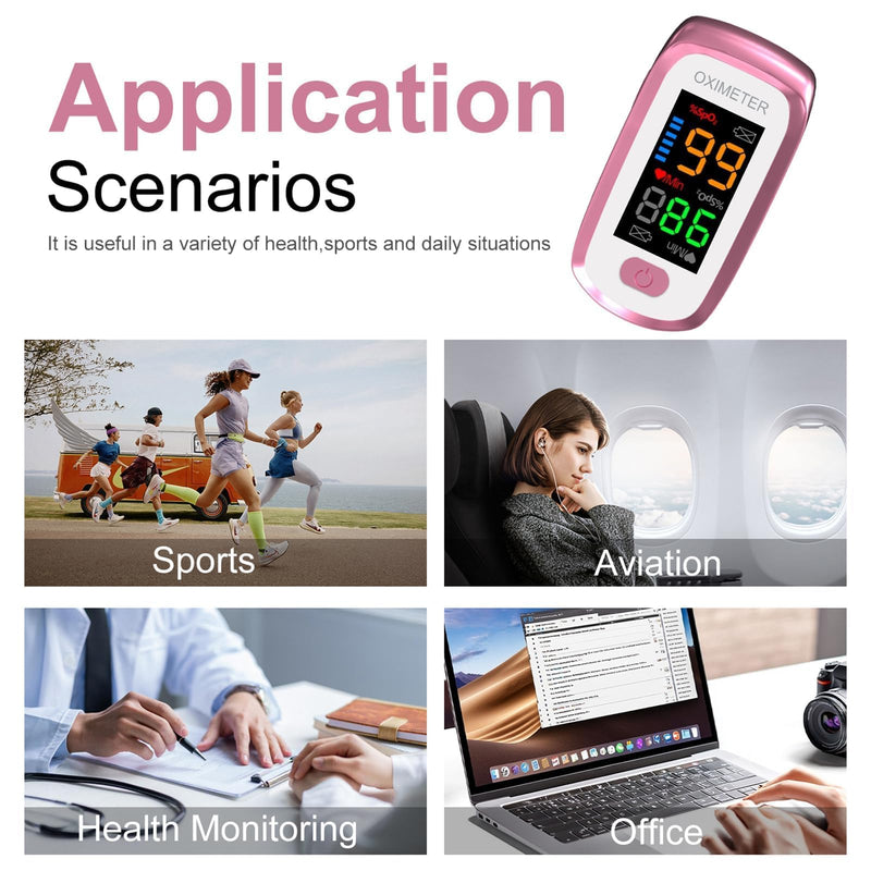 Blood oxygen meter finger, Oxygen meter finger pulse oximeter, Pulse oximeter for kids and Adult, Oxymeter Pulse OX for Sports Aviation Use Pink1 PINK