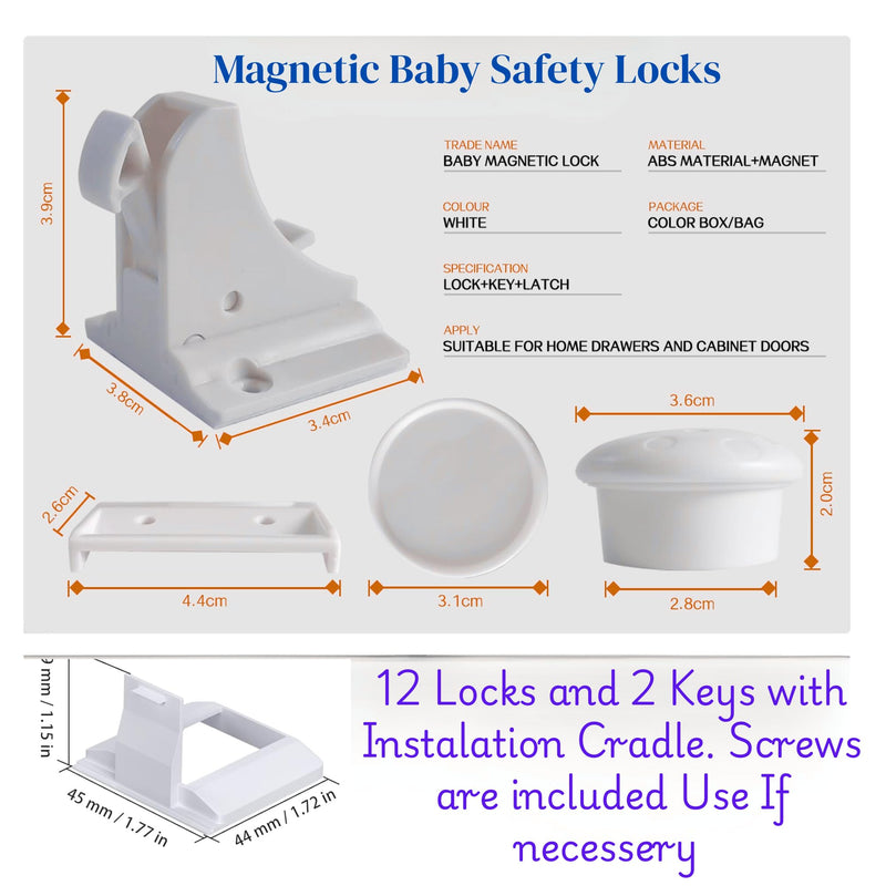 BigBest Magnetic Cabinet Locks – Baby Proofing for Drawers & Cabinets | No Drilling, Easy Installation, Strong Adhesive, Baby Cabinet Locks 12 Locks + 2 Keys Regular 12.0