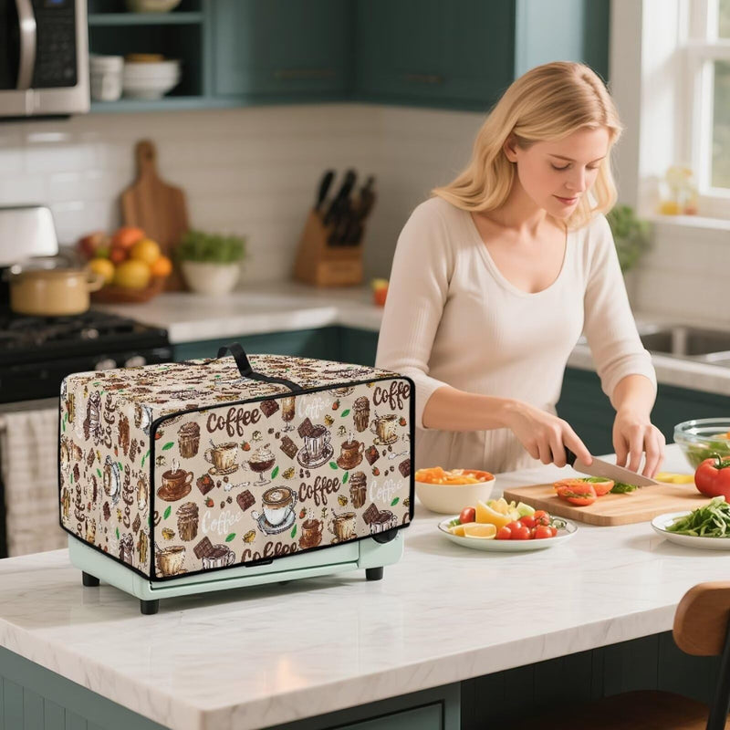 Coffee Chocolate Cake Print Toaster Oven Cover with Top Handle, Heavy Duty Dust-proof Microwave Oven Cover Compatible with Most Toasters Ovens (Medium-14.5 * 18.46 * 9 inches) M-16.1*19.71*10 inches Brown-Coffee Chocolate Cake Print