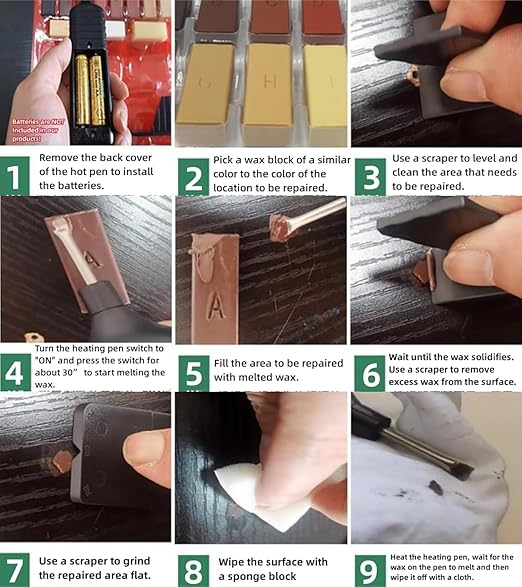 19pc Hardwood Laminate Wooden Wood Floor Repair Kit Wax Chip Scratch with Case