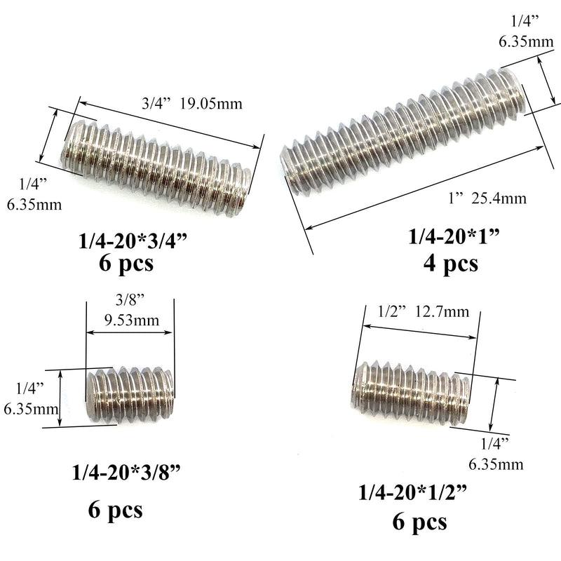 22pcs 1/4-20 Inch 4 Sizes Thread Hex Socket Set Screw Assortment kit – 304 Stainless Steel Full Thread Cup Point Grub Screws Set Screw for Bathroom Fixtures, Door Handles, Light Fixtures etc 304ss 1/4-20 4 Sizes-22pcs