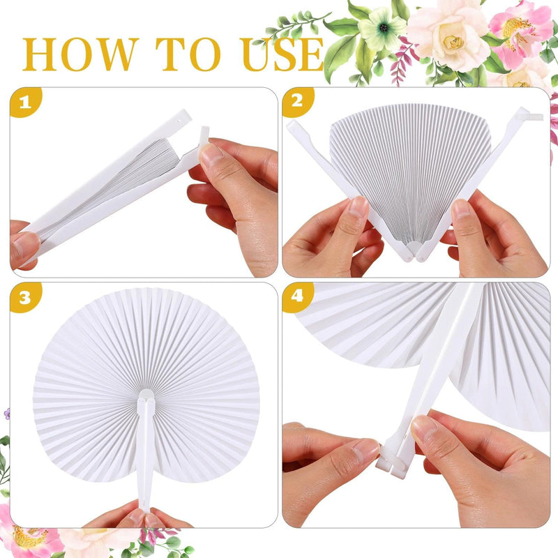 WDAHDHP White Paper Fans Bulk, 20Pcs Foldable Handheld Fan for Wedding Guests, Round Decorative Folding Hand Fans for Bridal Shower Church Party Favors Dancing DIY White 20Pcs