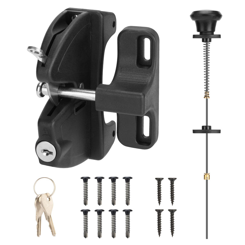 Key Lockable Two-Sided Gate Latch for Outdoor Fence, Operates 2 Side of The Gate for Square Frame Post, Rustproof Fence Latch Gate Lock for Metal, Wood, Vinyl Fence Gates,Gate Hardware,Black Finish