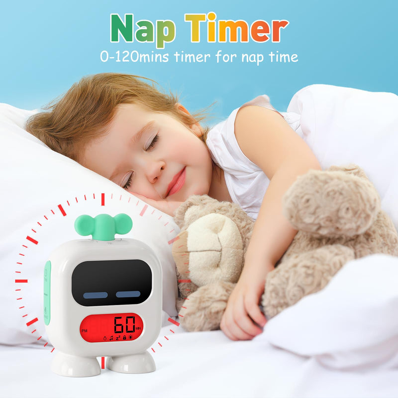 Kids Alarm Clock Ok to Wake with Green Light Red Light, Nap Timer, Robot Toddler Sleep Training Clock for Children (Blue) Blue