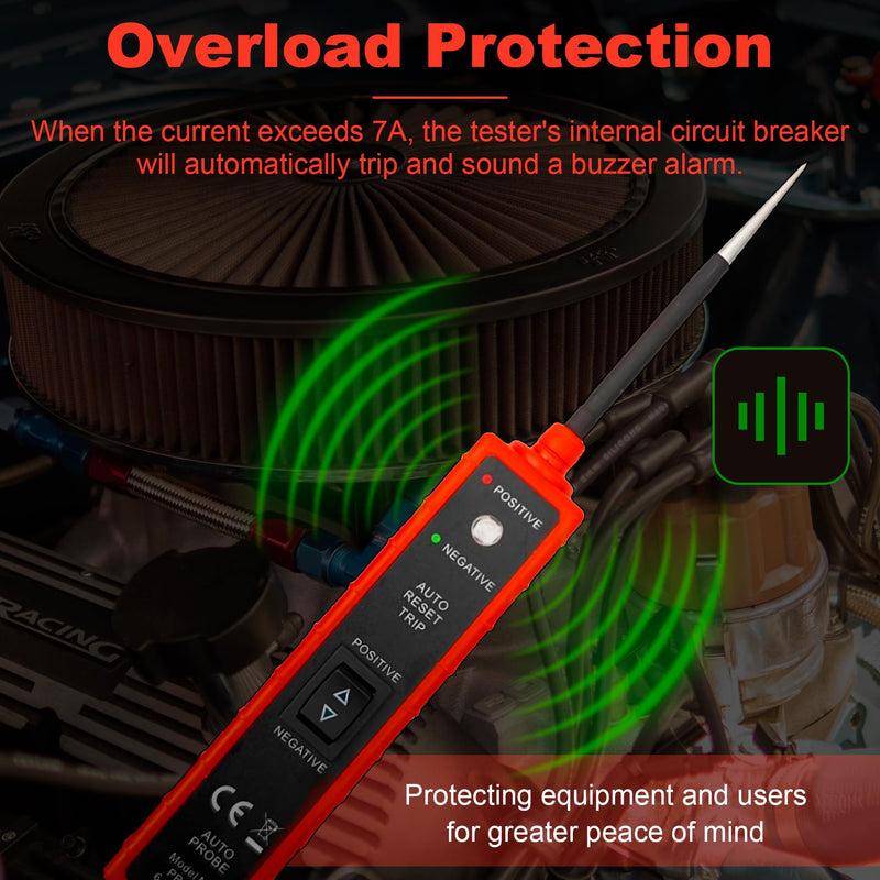 Power Circuit Probe Tester 6V-24V DC Test Light Car Fuse Tester Tool 12V Short Circuit Finder 12V Auto Electrical Tester Kit Component Tester Polarity Identify with Overload Protection,Long Test Lead Red