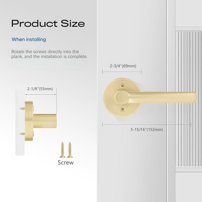 Leydebong 2 Pack Gold Dummy Door Handles, Non-Turning Interior Door Levers, Heavy Duty Reversible Indoor Handles for Closet Pantry
