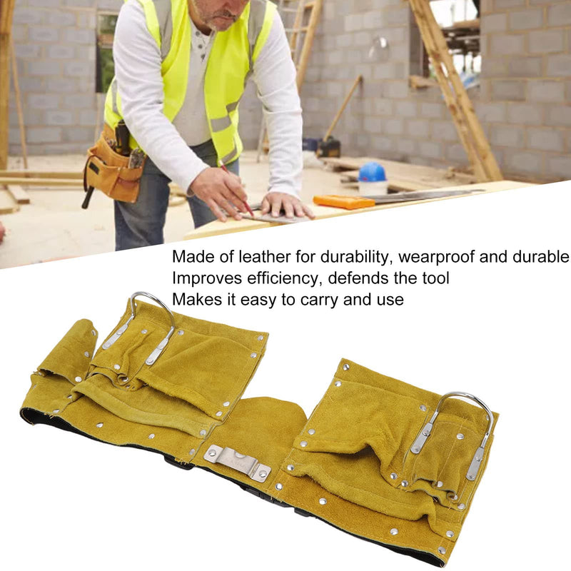 Carpenter Tool Belt with Quick Release Buckle, Leather, Multiple Pockets, Adjustable Waist, for Woodworking and Construction