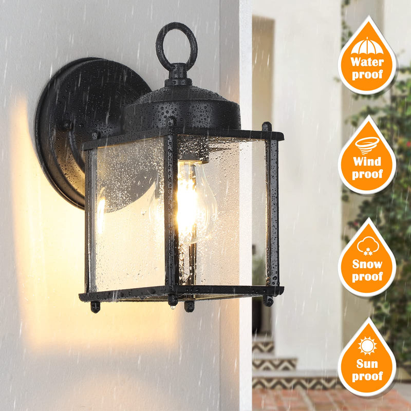 Outdoor Wall Lantern, Exterior Waterproof Wall Sconce Light Fixtures, Black Front Door Wall Lighting with Clear Beveled Glass Shade, 2 Pack 8.27 inch