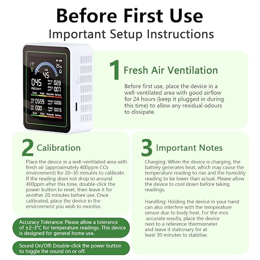 Air Quality Monitor Indoor,13-in-1 Smart Air Quality Tester with PM 2.5, CO2, TVOC, HCHO, PM1, AQI, PM10, Temperature & Humidity, Real Time Display, Battery Powered, for Home & Office (White) White - NewNest Australia