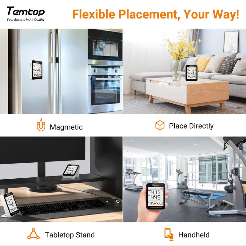 Temtop Air Quality Monitor Indoor Thermo-Hygrometer - PM2.5, AQI, Temperature, and Humidity Meter for Home, Office, or School, Air Quality Measurement, 60-Day Battery Life 2 Modes/Extended Standby 1 - NewNest Australia