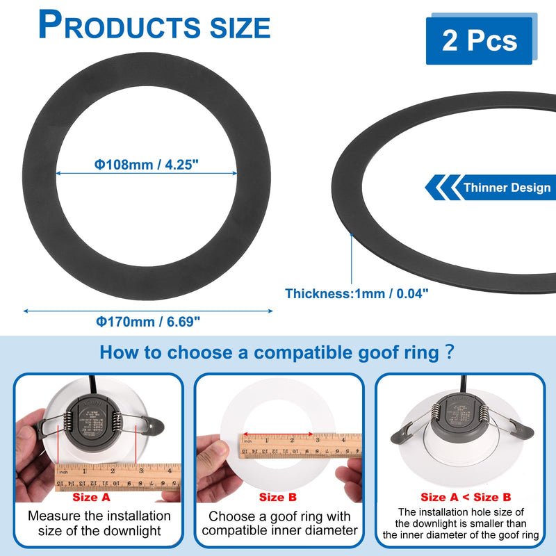 PATIKIL Metal Goof Trim Ring, 2 Pcs 6.69" OD 4.25" ID Circular Ceiling Light Trims Ring Recessed Light Cover Ring for Recessed Can Downlight, Black 6.69" OD x 4.25" ID