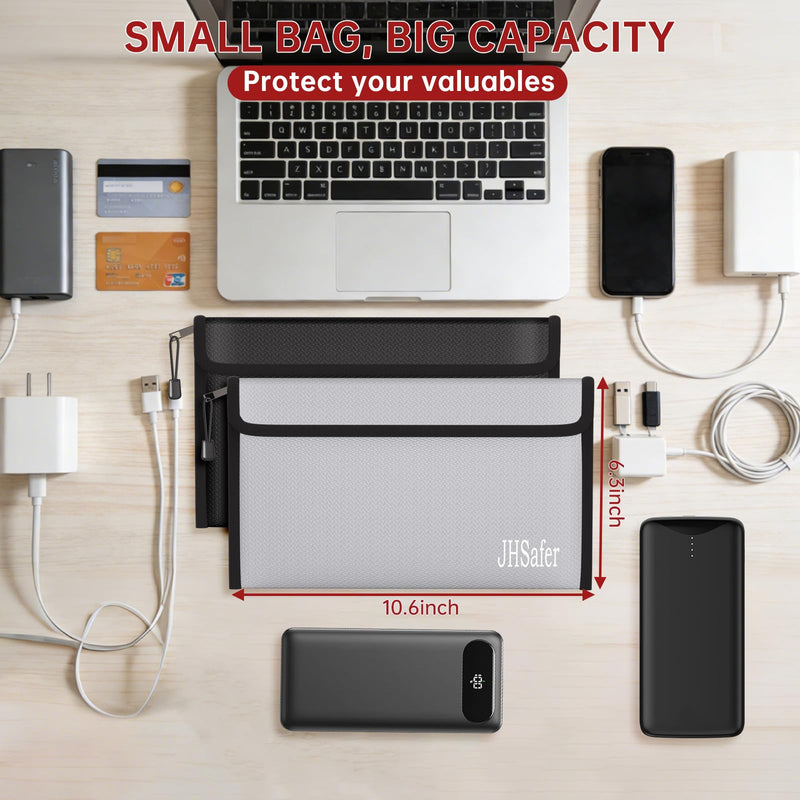 Fireproof Money Bag, Fireproof Bag with Zipper, Explosion-Proof Portable Safe Bag for Cash, Passport, Valuables, Currency & Keys, Power Bank, Phone (Silver & Black Bag, 10.6 x 6.3 inch) Silver & Black Bag
