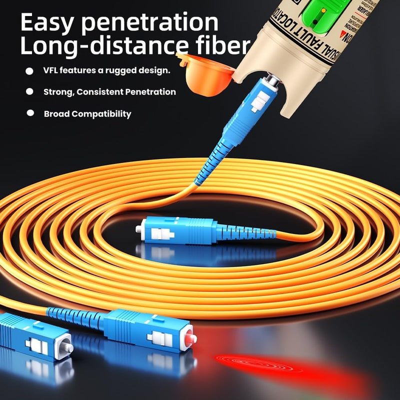 Visual Fault Locator Fiber Optic Tester, 2.5mm Universal Connector for LC/FC/SC/ST, Visual Fault Finder for FTTH Cable Breakpoint & Continuity Checking (Golden, 30-50KM) Golden