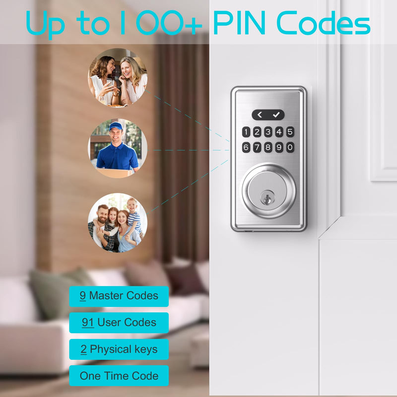 Keyless Entry Door Lock with Keypad, Deadbolt Smart Code Lock for Front Door with 2 Keys, Customizable User Codes, Auto Locking, Easy Installation