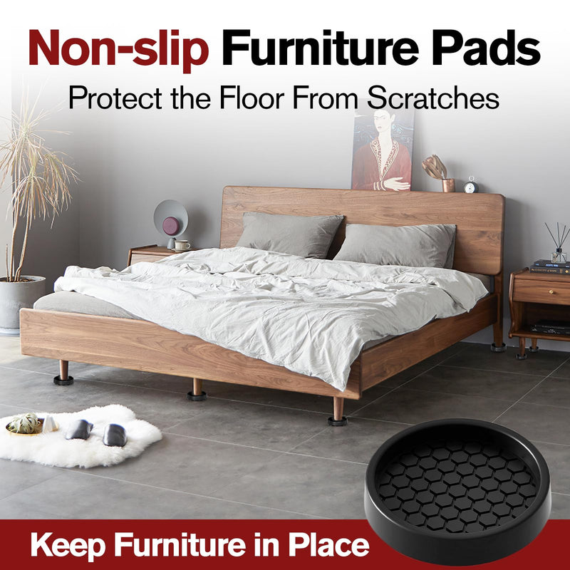 16 Pcs Furniture Coasters for Hardwood Floors, BOIVSHI Round Furniture Grippers for Hardwood Floors, 2” Furniture Pads Non Slip, No Slide Furniture Cups Floor Protector for Bed Couch Stoppers (Black) Black 2" x 2" - 16 Pcs