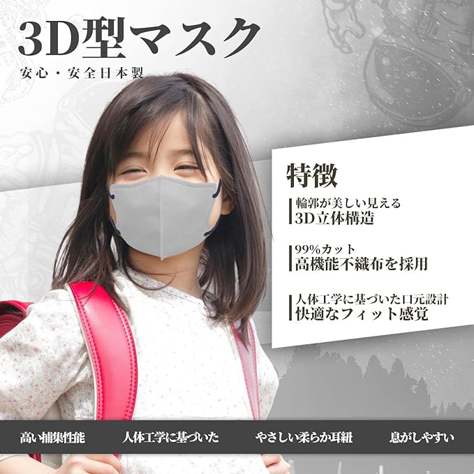 Made in Japan, Bi-Color 3D Masks, 30 Pieces, School Students, Easy to Breathe, 3D Non-Woven Mask, Normal Size, Children's Size - NewNest Australia