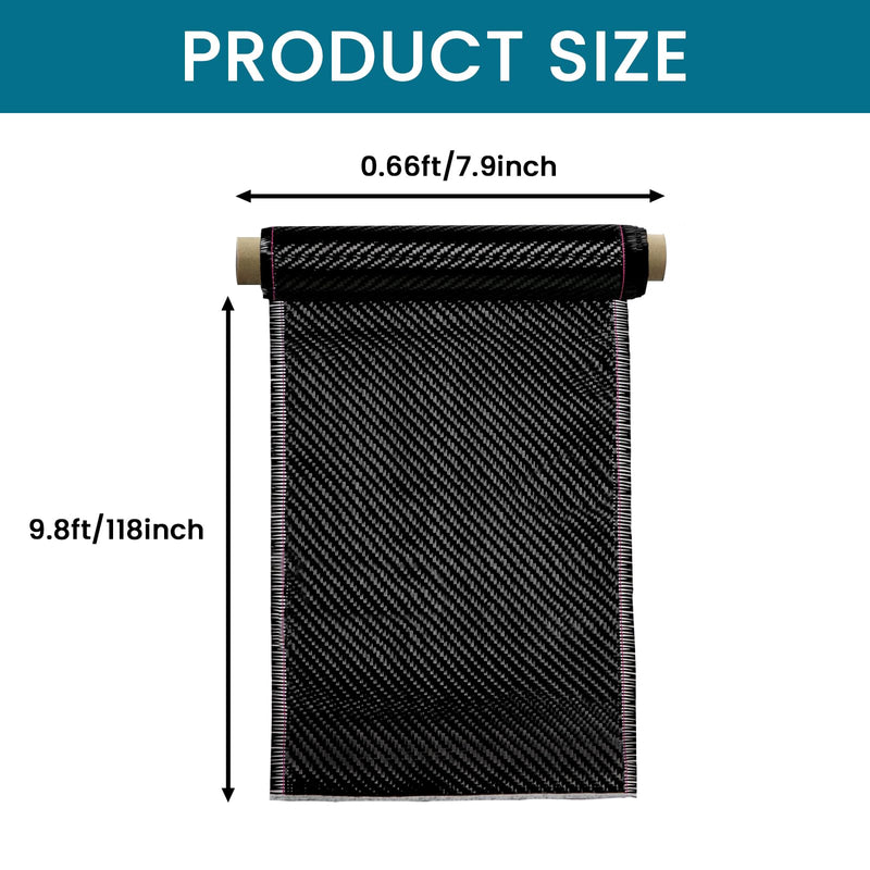 4.9ft x 7.9" Twill Carbon Fiber Fabric Carbon Fiber Cloth Roll, for Automotive Concrete Wall Structural Reinforcement Basement Boat Repair (1 roll) 7.9 in x 4.9 ft Twill Weave Matte Finish