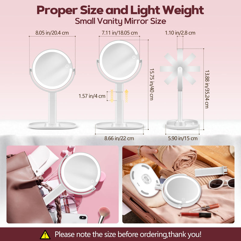 Makeup Mirror with Lights, 30X Magnifying & Height Adjustable, Lighted Magnifying Mirror with 3 Light Modes and Stepless Dimming, Vanity Mirrors for Bathroom, Birthday Gift for Women, White Withe