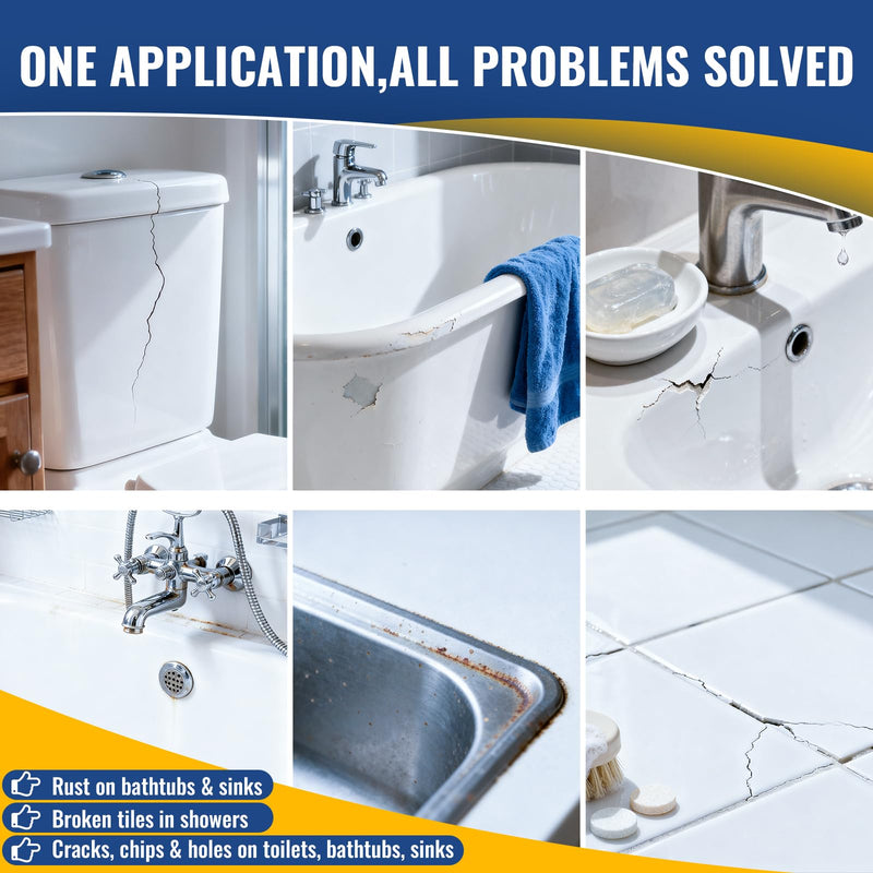 Porcelain Repair Kit White,Tub Chip and Bathtub Repair Kit for Chips, Cracks, Scratches, Rust, Holes on Tubs, Sinks, Tiles, Toilet, Ceramics, Fiberglass, Enamel, Acrylic - NewNest Australia