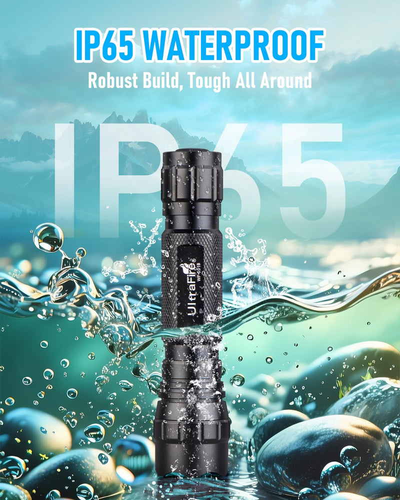 ULTRAFIRE Tactical Flashlight with Holster, Single Mode LED Flashlight 1000 High Lumen Duty Flashlights with Belt Holster and Charger, Bright Small Flash Light WF-501B