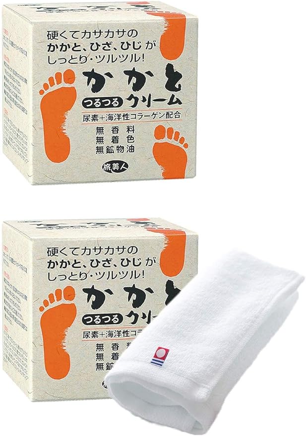 Azuma Shoji [Price As It Is With Imabari Towel] Heel Smooth Cream 3.5 oz (100 g) x 2 Piece Set, Fragrance-free, Dry Hard Heels, Knee Countermeasure for Old Skin Types, Foot Pack, Travel Beauty - NewNest Australia