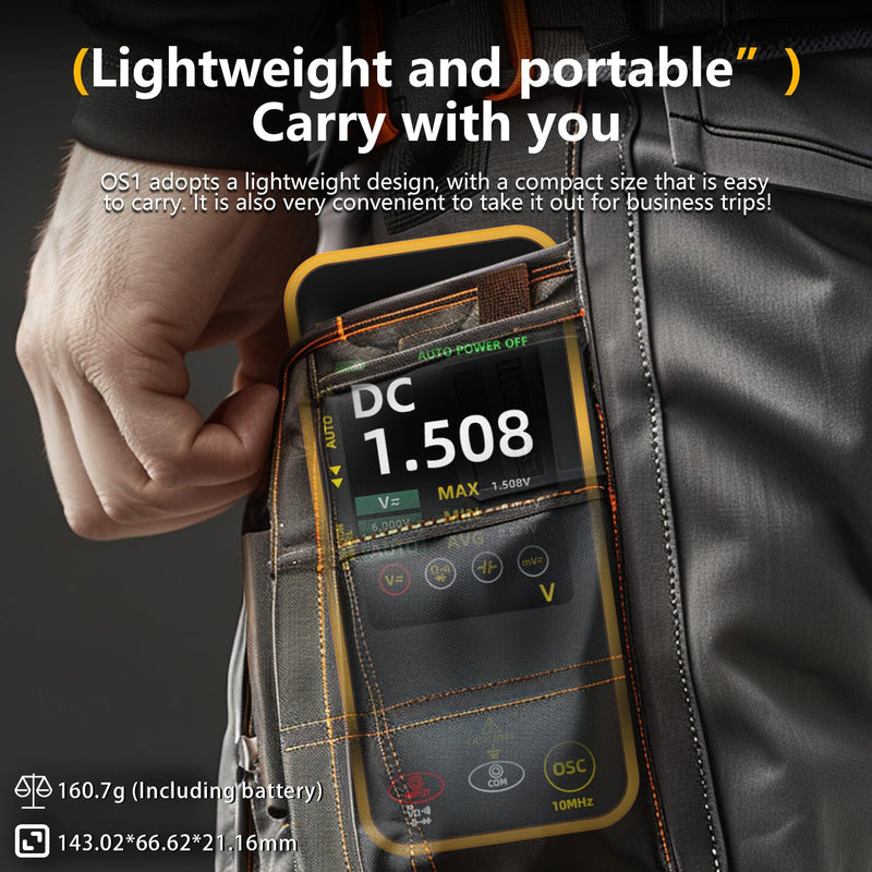 OS1 Digital Oscilloscope Multimeter 10MHz Bandwidth Handheld oscilloscope with 48MSa/s Sampling Rate 3.2” TFT LCD Rechargeable Multimeter Capacitance Diode Ohm Voltage Tester