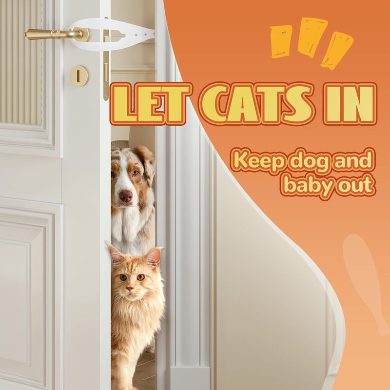 TGIOW Cat Door Latch, 2 Pcs Cat Door Stopper Pet Door Latch to Keep Dog Out of Litter Box and Food, Door Prop for Cat with 5 Adjustable Size Strap 2.5-6" Wide, No Measuring, Easy to Install, White 2pcs-white