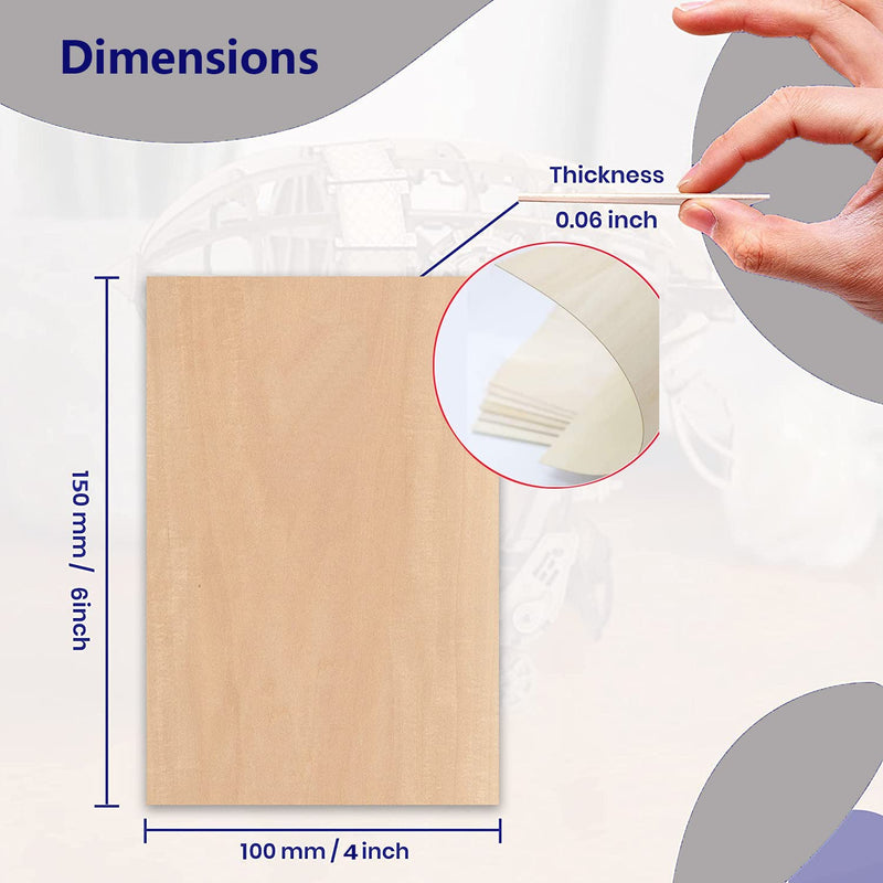 Unfinished Wood Pieces,25Pcs Basswood Sheets 1/16,Thin Plywood Wood Sheets for Crafts,Perfect for DIY Projects, Painting, Drawing, Laser,Engraving,Burning and CNC Cutting(150x100x1.5mm)