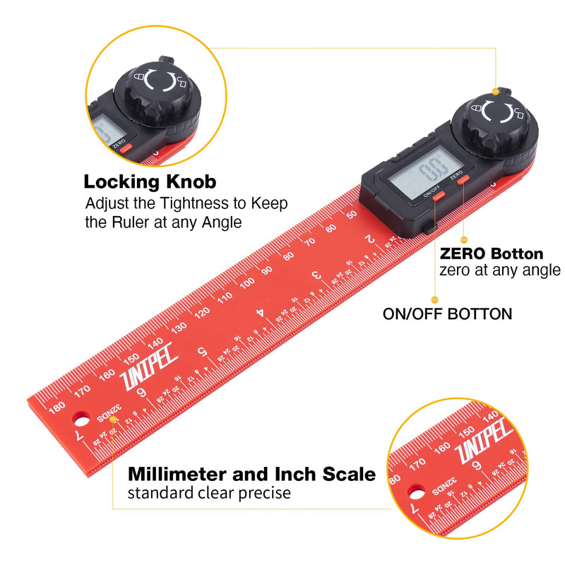 Digital Angle Finder Protractor, Angle Finder Ruler, 7inch 200mm 7inch/200mm, Angle Measuring Tool for Woodworking,Carpenter,Construction,DIY Measurement Enhanced ABS