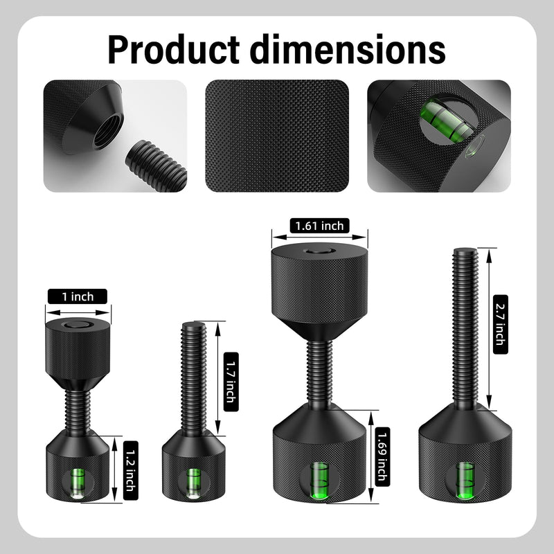 BURMONG 4 Pcs Flange Two Hole Pin - 1-1/8” Two Hole Alignment Pins & 1-5/8” Detachable Flange Double Hole Pins Built-in Level Aluminum 2 Hole Flange Alignment Pin with Anodized Oxide Black Finish