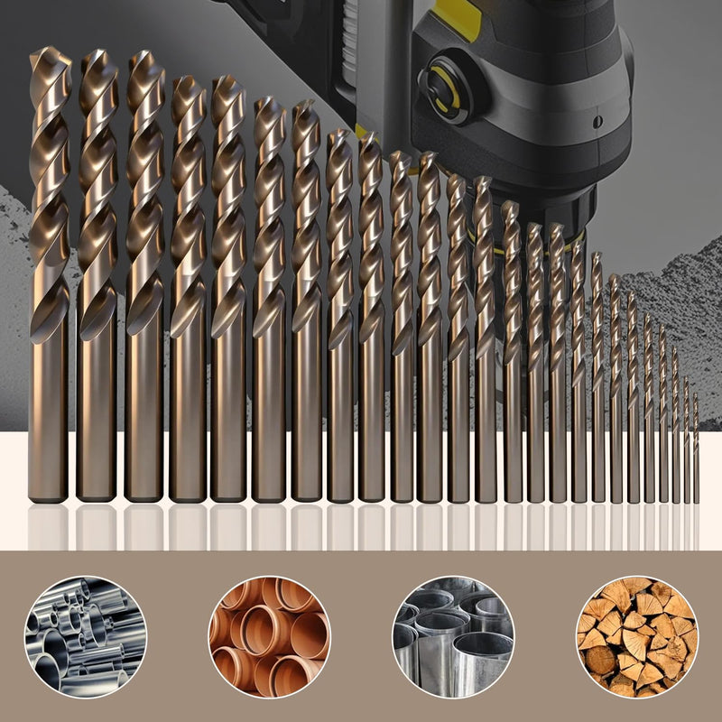 Titanium-Coated Drill Bit Set, 13 Pieces, Spiral Flute Design, Gold