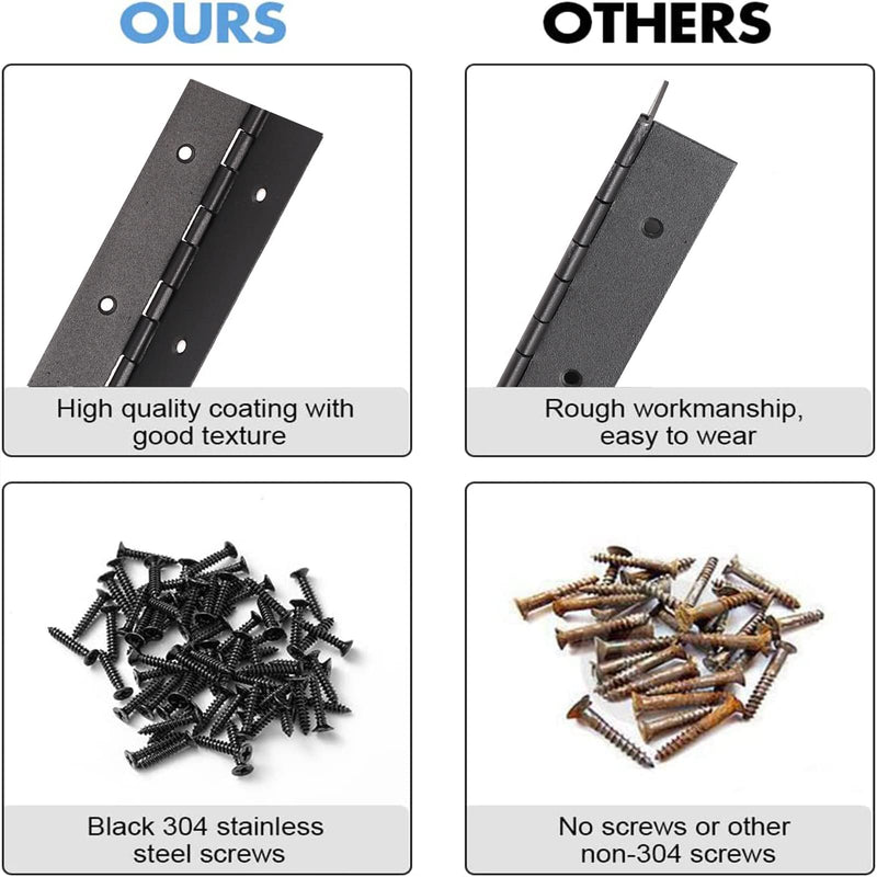 2PCS Black 6-Inch Heavy Duty Piano Hinge,2" Open Width Stainless Steel Continuous Hinges, Includes Pre-Drilled Holes and Screws, Ideal for Piano Cabinets ane Wooden Box. 6"-2PACK