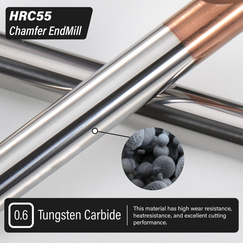 3/8" Carbide Chamfer End Mill 90 Degree - V Groove, 4 Flutes TISIN Coating Mill Bits Sets for Alloy Steels, Hardened Steels 1 3/8" 90°