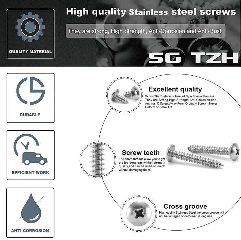 #10 x 1" Wood Screw 100Pcs Truss Head Phillips 18-8 (304) Stainless Steel Fast Self Tapping Screws by SG TZH #10 x 1"