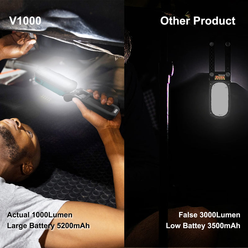SUNREI LED Rechargeable Magnetic Work Lights COB Mechanic Lights,1000 Lumens, Magnetic Base & Hanging, 7Mode, Magnetic Flashlight Job Site & Security for Car Repair, Emergency, Gift for Men V1000 blue-2