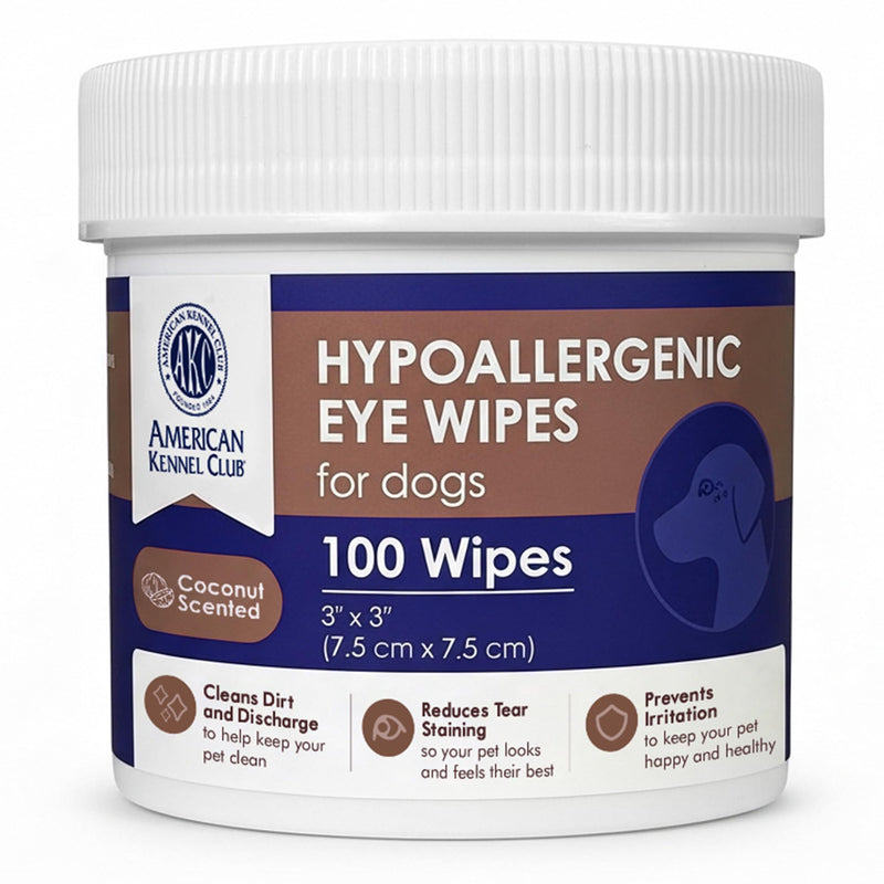 AKC Pet Eye Wipes for Dogs & Cats – Tear Stain Remover & Eye Discharge Cleaner – Hypoallergenic Grooming Wipes, 100 Count (Coconut Scent) Coconut Scent