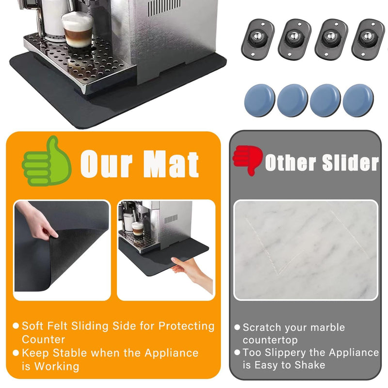 Kitchen Appliance Sliders 360 Degree Rotation Moving on Counter, Appliance Slider Cut to Fit, Mat for Kitchenaid Mixer with Kitchen Accessories,Appliance Mover for Espresso Machine, Food Processor Medium (14'' L x 10'' W) Black-1 Pack