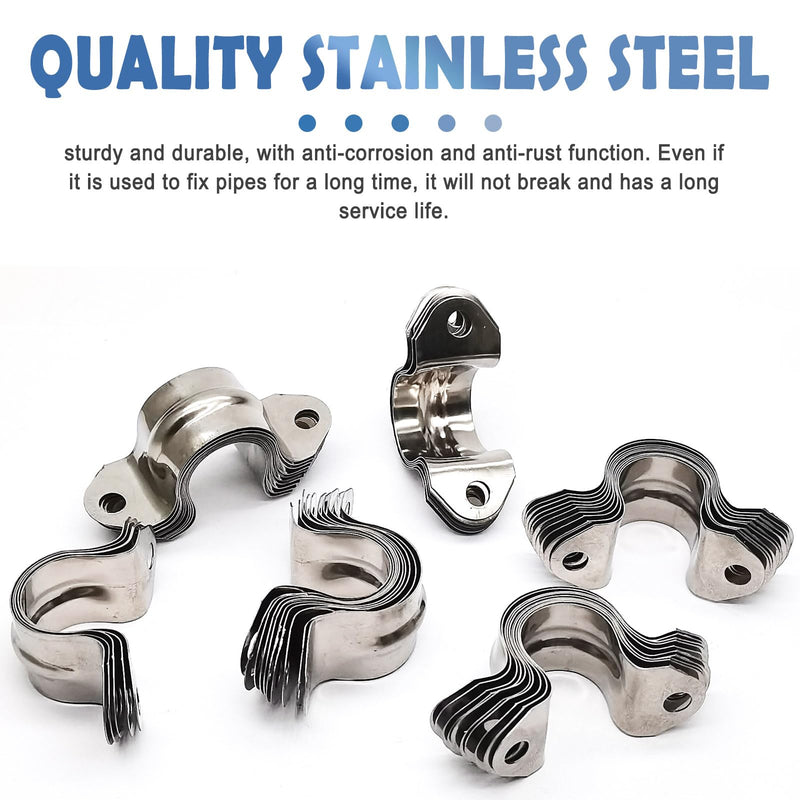 1/2inch Rigid Pipe Strap Clamp, Two Hole Strap,U Bracket Tube Clip, Stainless Steel Heavy Duty Pipe Fasten Holder, 50Pcs (20mm) 1/2inch(20mm)
