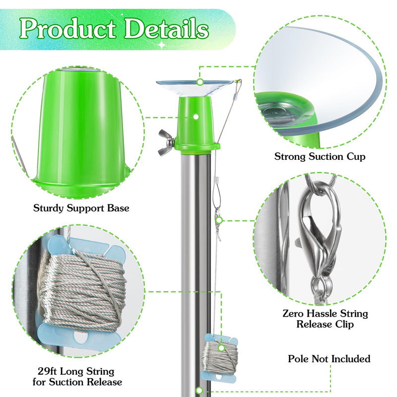 Enhon Light Bulb Changer for High Ceilings and Recessed Lights, Suction Cup Flat Lightbulb Remover Tool Compatible with DocaPole and Other Standard Threaded Extension Pole (Pole Not Included), Green