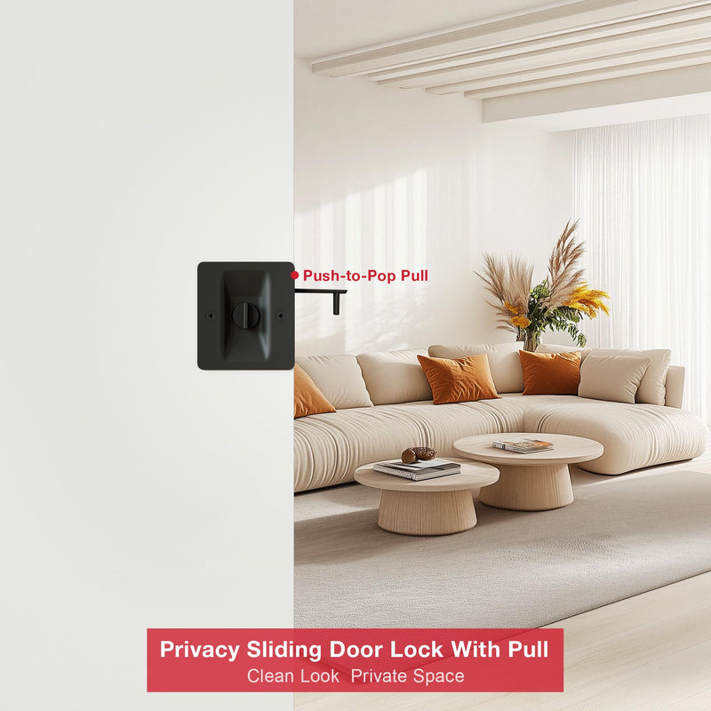 Matte Black Pocket Door Lock, 3-Pack Privacy Pocket Door Hardware, Pocket Door Handles, Pocket Door Lock Latch with Pull, 2-3/4’’x2-1/2’’, for 1.38’’-1.77’’ Thickness Door