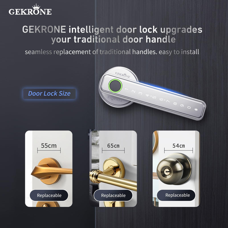 Fingerprint Smart Lever Lock TUYA APP Control Keyless Entry Bluetooth Touchscreen Indoor Handle Biometric Electronic Digital Door Knob with Keypad Suitable for Hotel Office Apartment Bedroom Silver 2