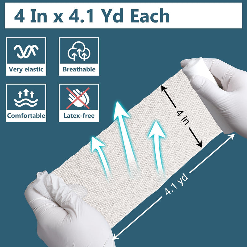 32 Pack Gauze Rolls, 4 in x 4.1 Yards, Premium Gauze Wrap Roll for Wounds, Bandage Wrap Rolled Gauze, Mummy Wraps, Individually Wrapped C-32p