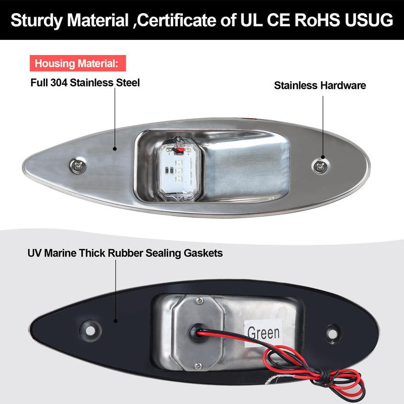 Boat Navigation Lights, 12V Marine LED Teardrop Side Bow Light | Stainless Steel Waterproof Navigation Signal Lamp, 2NM Night Visibility Warning Light for Yacht, Pontoon & Small Boats