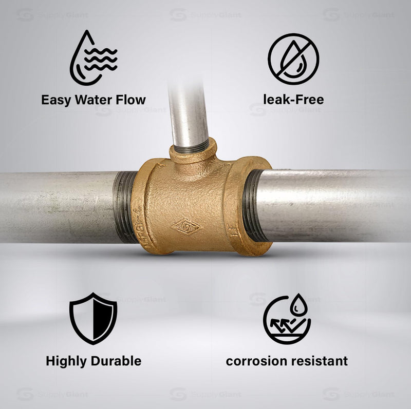 Supply Giant CSSU2006 2 in. x 1-1/2 in Reducing Tee Two Size with Female Threaded Connections Ends, Brass Construction, Higher Corrosion Resistance Economical & Easy to Install, 10