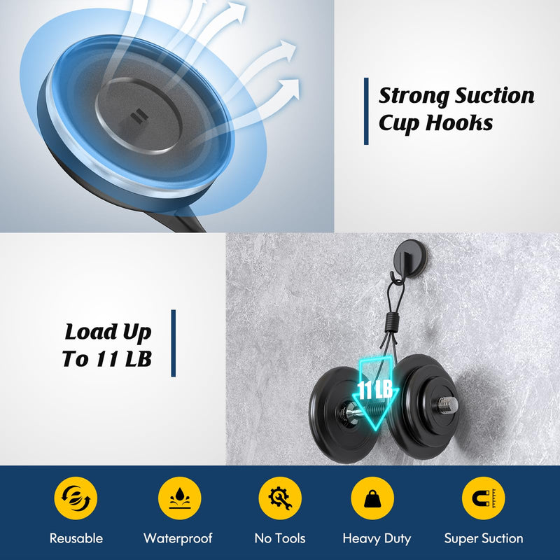 Suction Cup Hooks for Shower, Shower Hooks for Inside Shower,Mounting on Glass Shower Doors, Tile, Mirrors, Metals,Hooks for Hanging Towels, Robe, Loofah, Jackets-Black(2 Pack) 2pcs Black